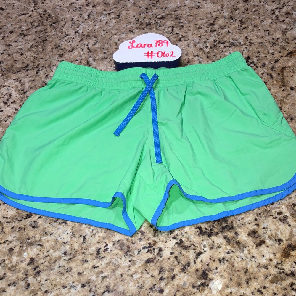 Green Women's Shorts with Blue Trim